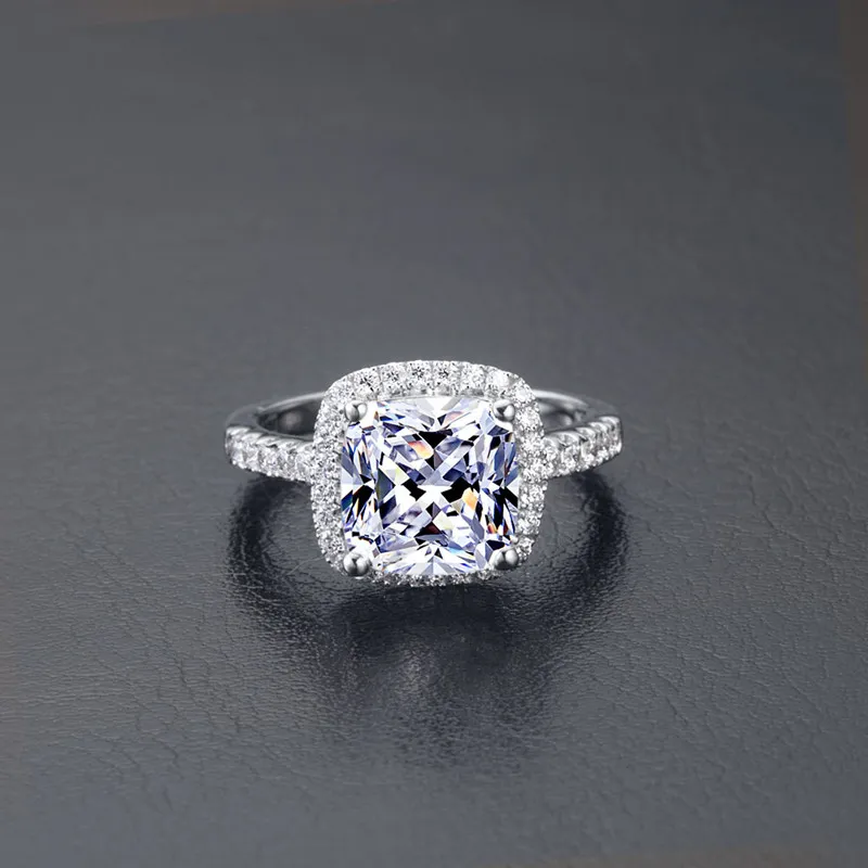 S925 6 6mm 1CT Lovely Design Cushion Synthetic Diamonds Engagement Ring Sterling Silver Promise Bridal Wedding White Gold Color271P