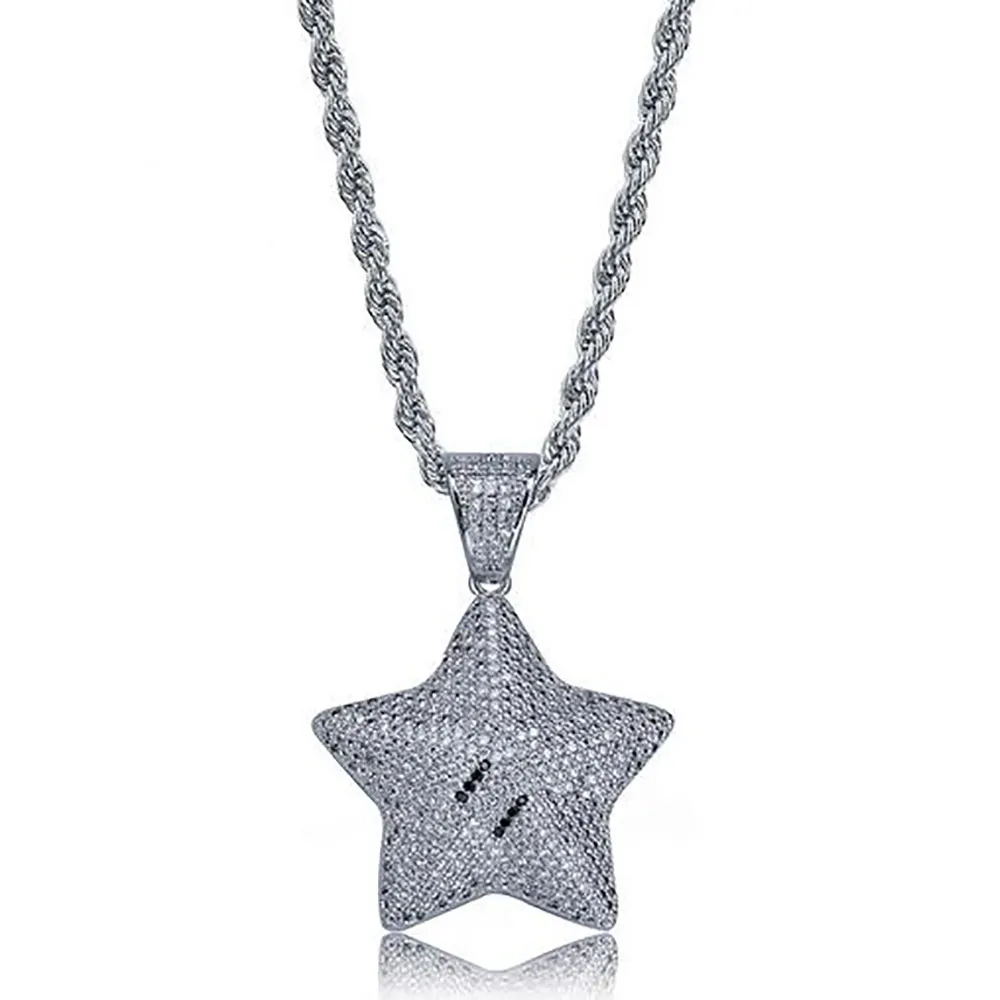 Männer Frauen 3D Super Star Bling Bling Anhänger Micro Pave Iced Out Zirkonia Anhänger Halskette Hip Hop Schmuck mit Geschenk box203g