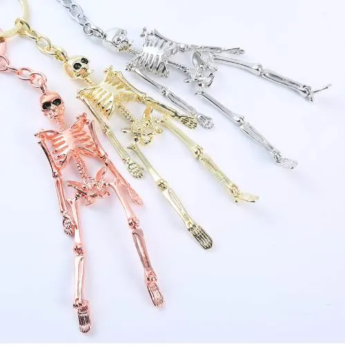 Opvouwbare skelet hanger sleutelhanger voor mannen vrouwen antiek zilver kleur metaallegering schedel tas charme sleutelhanger autosleutelhanger keyring299E