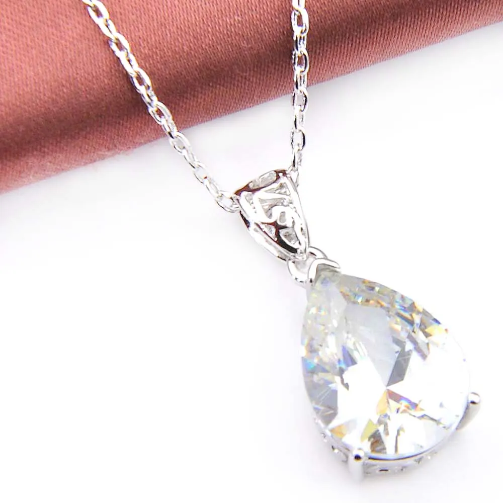 Luckyshine Excessed Shine Water Drop White Topaz Gemstone Silver Presentants Netlaces for Holiday Wedding Party310Q