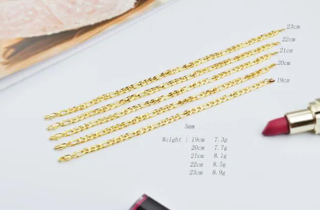 Hot Man Woman Plating 18k Gold 5mm Armband Flat Chain Side Armband Trendy Long Figaro Chain Armband 19/20/21/22/23cm