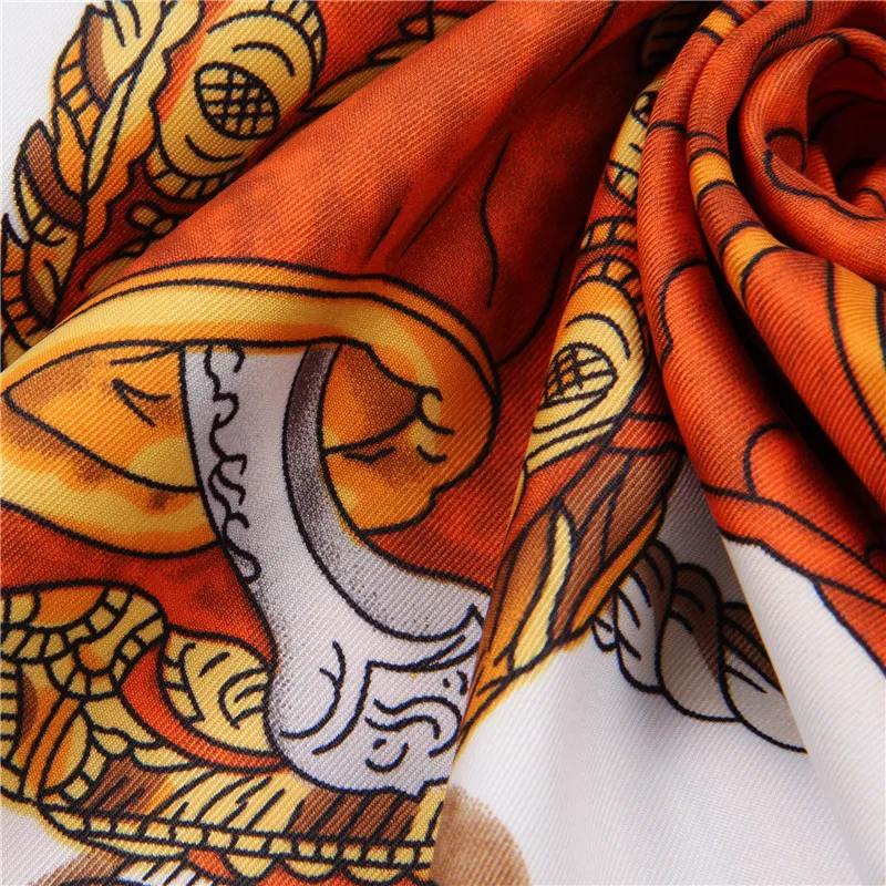 Yellow Women Vintage Square Silk Shawls Handmade Foulard Femme Soie De Marque De Luxe Retro Pattern Twill Shawls Whole197a