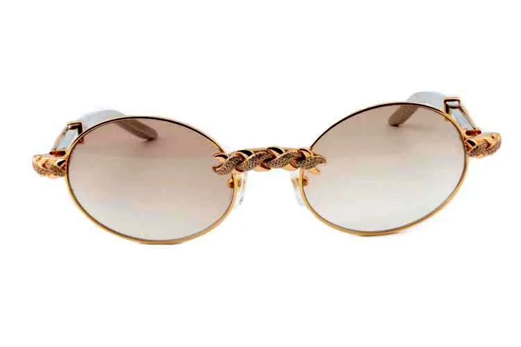 Factory Outlet lunettes de soleil rondes de mode rétro de mode 7550178 lunettes de soleil de jambes de miroir de diamant en métal de luxe de haute qualité Taille 55 57212g