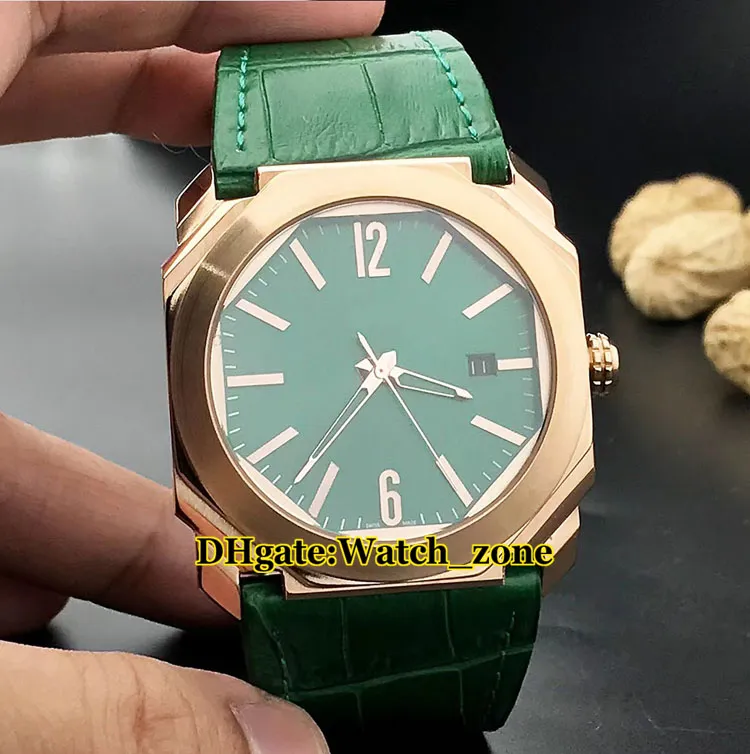 42mm Octo 101963 101964 Green Dial Automatic Mens Watch Rose Gold Green Leather Strap High Quality Cheap New Wristwatches205L