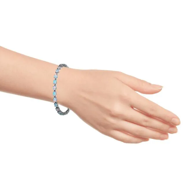 Zilveren bedelarmband Wit opaal vuur 925 sterling zilver 925 sterling synthetische opaal ovale tennisarmband 8 26 inch voor dames Fash249f