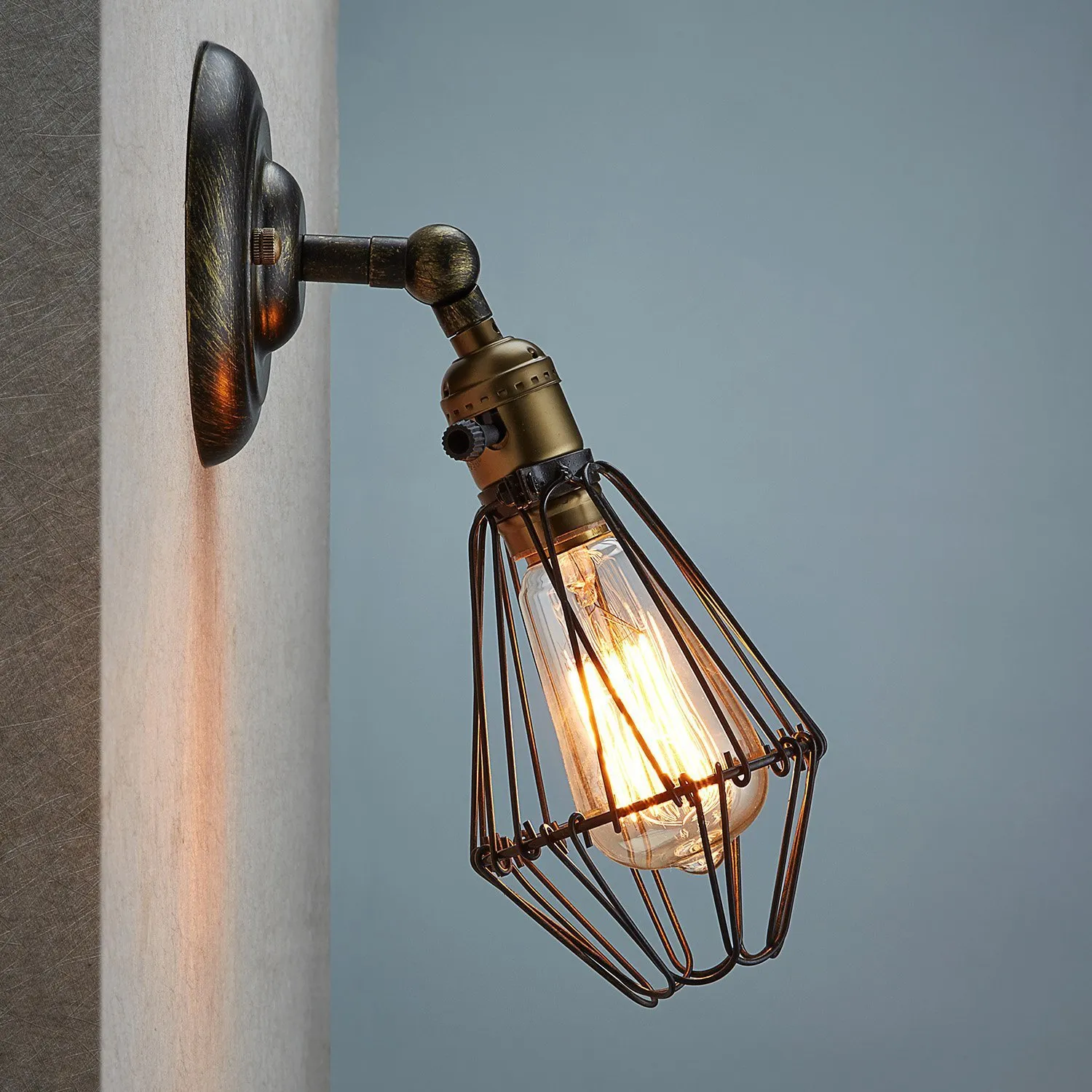 Lámparas de pared Edison Lámparas vintage Alambre rústico Colgante Jaula industrial Luz dormitorio corredor282n