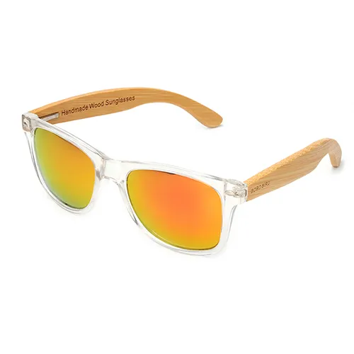 Bobo Bird Wood Bamboo Polarized Sunglasses Clear Color Women's Glasses with UV 400 Protection C-CG008208I