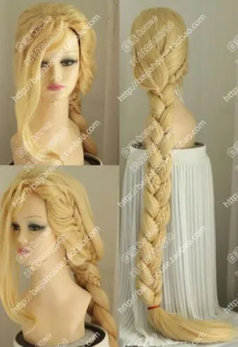 حفلة تأثيري متشابكة Rapunzel Blonde Braids 150cm Cos Cos Wig Hair 288n