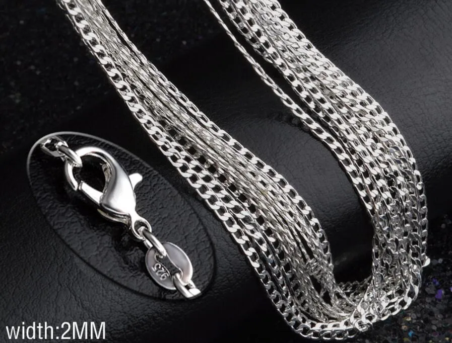 2mm 925 Sterling Silver Curb Chain Halsband Fashion Women Lobster Clasps Chains Jewelry 16 18 18 20 22 24 26 tum GA262300V