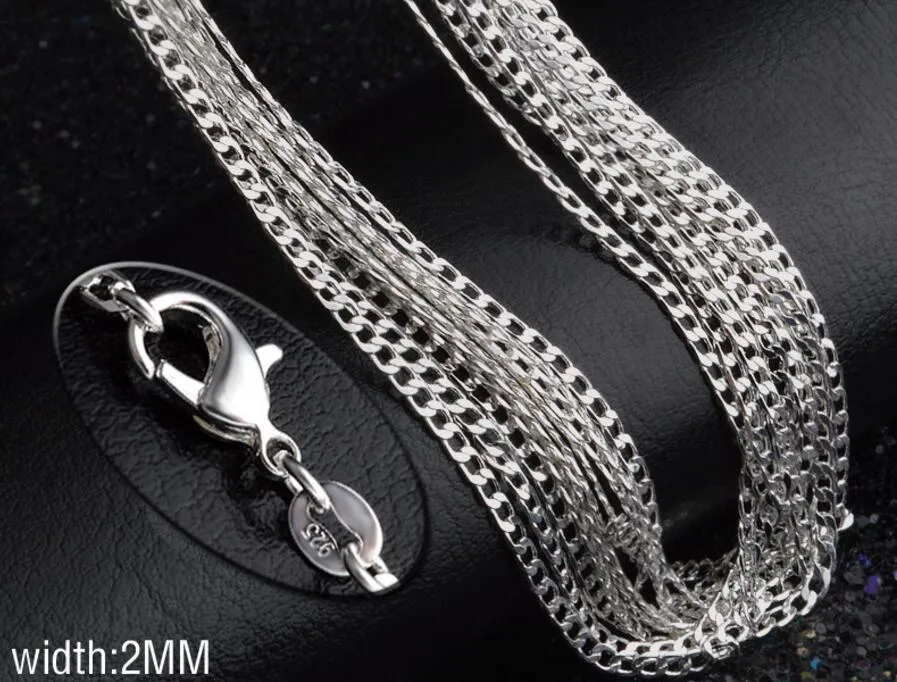 2MM 925 Sterling Silver Curb Collana a catena Moda Donna Aragosta Catenacci Catene Gioielli 16 18 20 22 24 26 pollici GA262224g