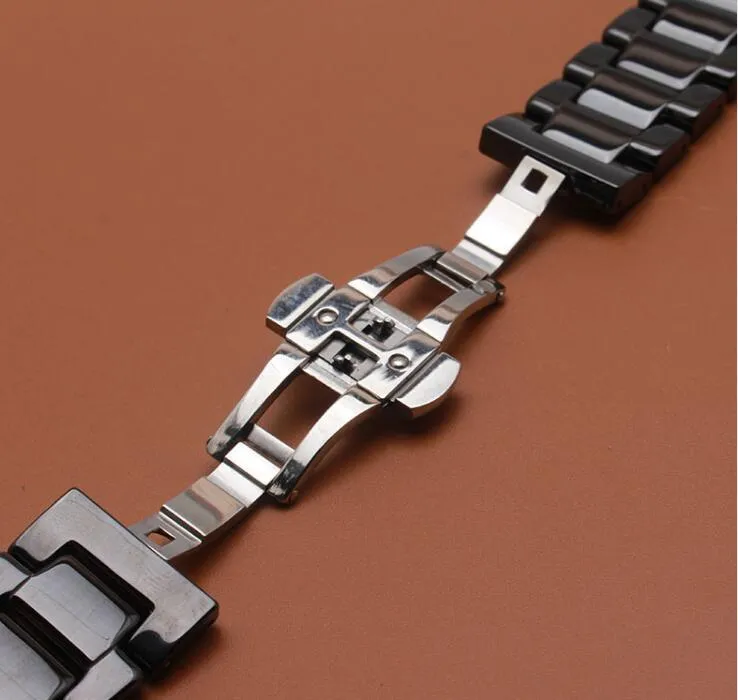 Kampanj Ny ersätta 22mm klockband keramiska svarta remmar för Samsung Gear S3 Classic Butterfly Buckle Watches bälten armband334d
