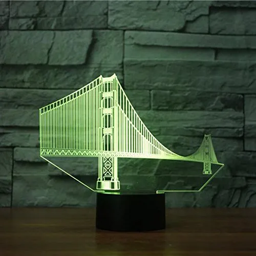 3D Golden Gate Bridge Night Light Touch Table مصابيح الوهم البصري 7 ألوان تغيير الأضواء الزخرفة المنزل عيد ميلاد GI212T