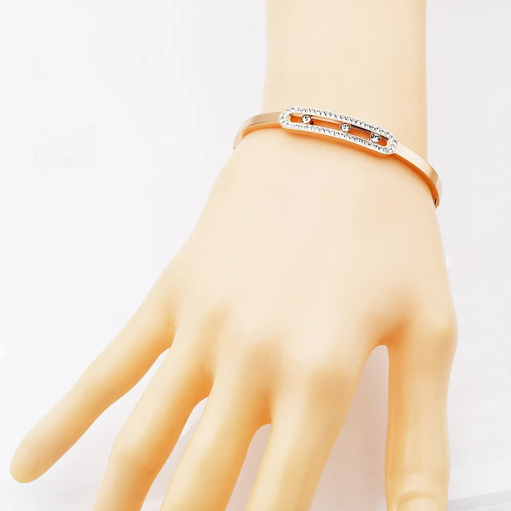 Gold Bracelet Femme Jewelry Stainless Steel Zircon Can Slide Cuff Bracelets For Women Bracelets & Bangles Whole212C