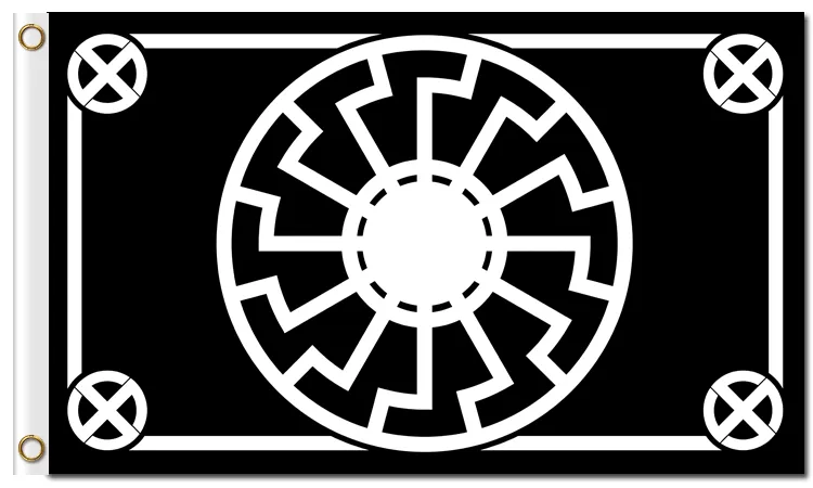 Dijital Baskı Özel 3x5ft Siyah Güneş Bayrağı 90x150 cm Polyester Kolovrat Slav Sembol Güneş Tekerlek Svarog Solstice Runes Banner