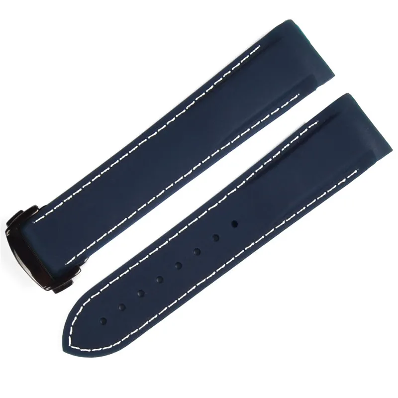 22mm Bracelet de montre bandes hommes bleu noir étanche Silicone caoutchouc bracelets de montre Bracelet fermoir boucle pour Omega Planet-Ocean Tools189O