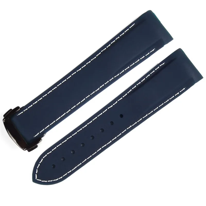 22mm Watch Strap Bands Men Blue Black Waterproof Silicone Rubber Watchbands Armband Clasp Buckle For Omega Planet-Ocean Tools343G