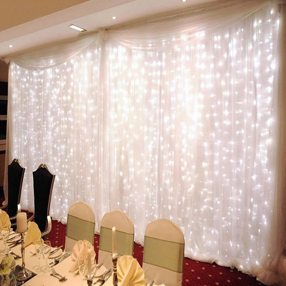 6M x 5M 960LED al aire libre hogar cálido blanco Navidad decorativo cadena de hadas cortina guirnaldas luces de fiesta para boda 256V