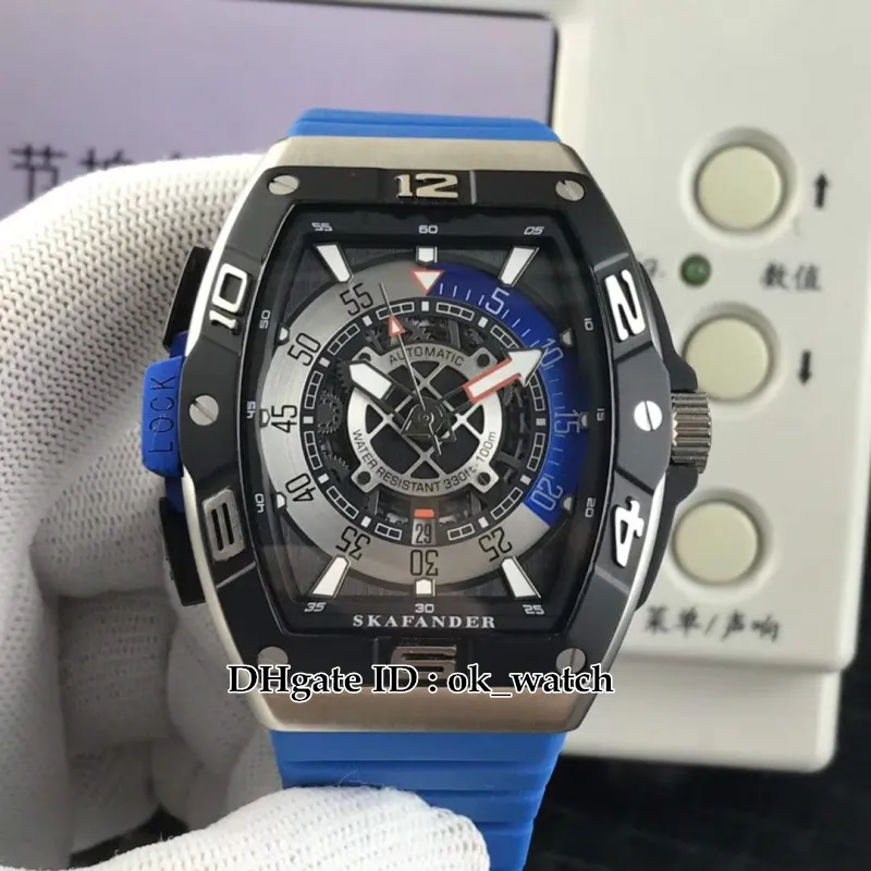 НОВЫЕ автоматические мужские часы SKF 46 DV SC DT Miyota SKAFANDER с синим резиновым ремешком, высококачественные дешевые мужские спортивные часы2944