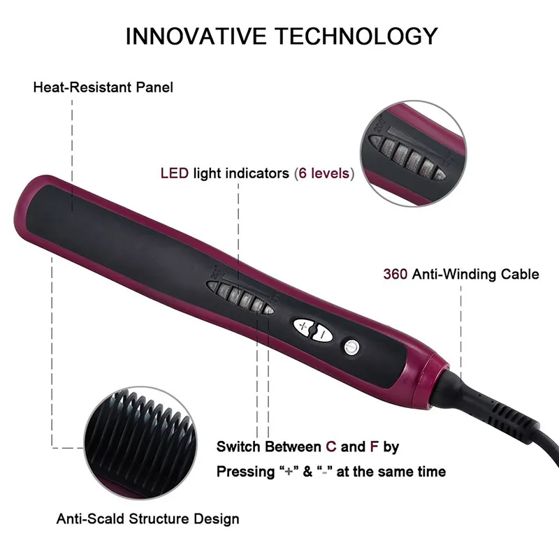 2018 salão de beleza cabelo ferro alisamento escova alisadora elétrica alisador de cabelo escova 1 pçs calor iônico brush277n