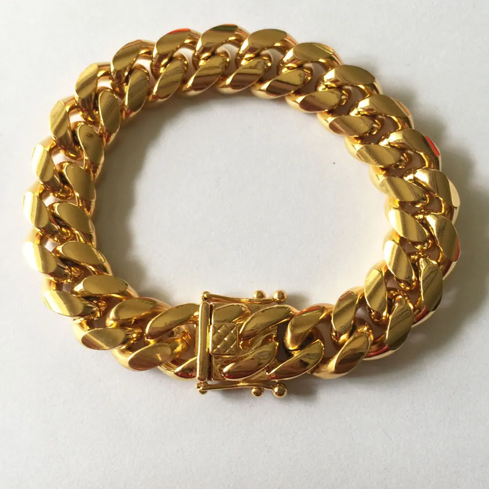 Set di gioielli in acciaio inossidabile di alta qualità Placcato oro 18 carati Chiusura con chiusura a scatto a forma di drago Bracciali con collana a maglia cubana catena da uomo 1275H