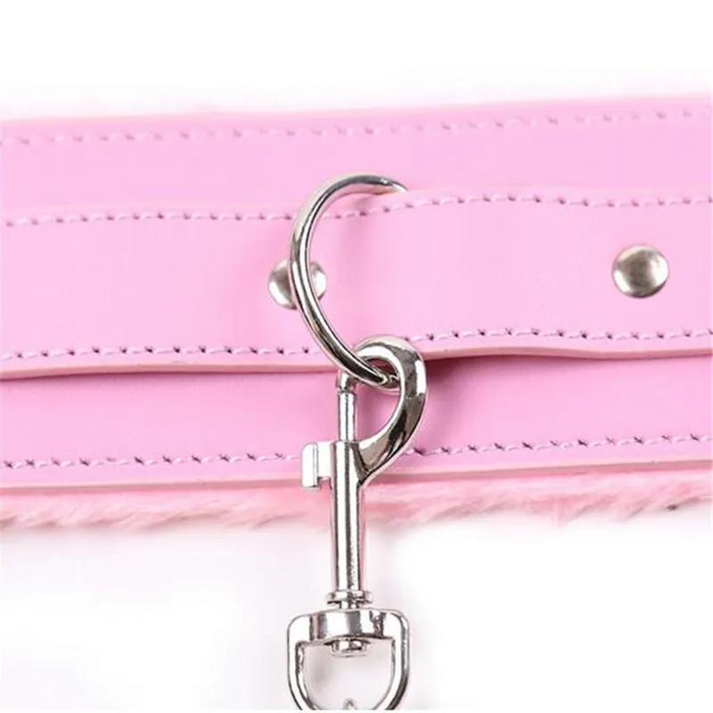 Jeux pour adultes Cuir rose Collier de cou pelucheux Flirt Jouets érotiques Bondage Sexe Jeu de rôle BDSM Produits de sexe Jouets sexuels pour couples Y18100703