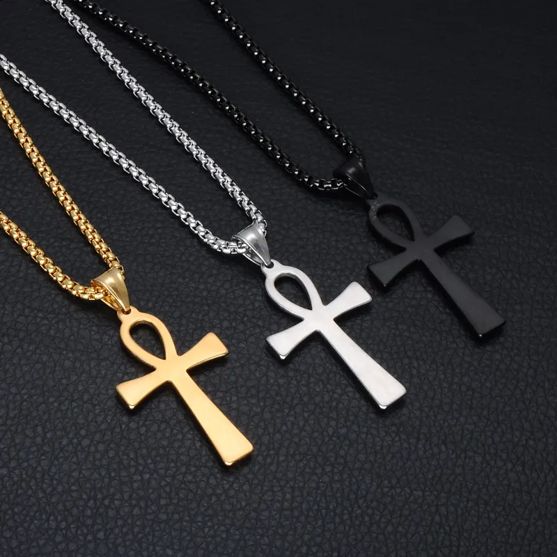 intero HIP The Cross of Life Collane con ciondolo Collana egiziana in acciaio inossidabile color oro gioielli da uomo339o