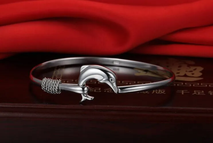 Brazalete de plata 925, pulsera de delfín de malla noble fina, joyería de moda GA150339a