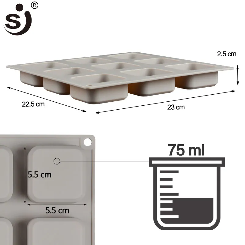 Handgemaakte Siliconen Mallen 9-Cavity Mold Veilig Bakvormen Vierkante Zeep Mold Maker Bakken Tools voor Gebak Brood Appliances286J