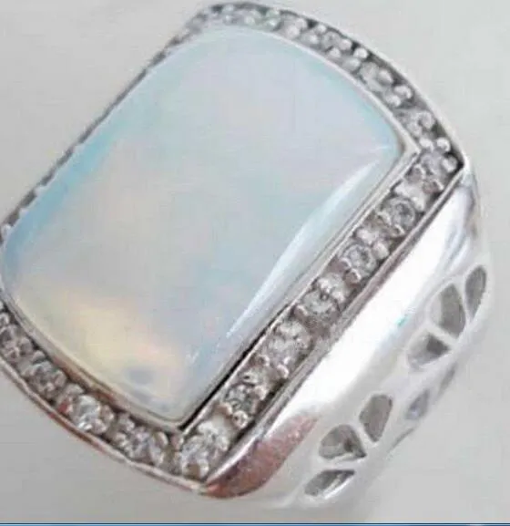 Ogromny biały ogień Opal Silver Crystal Pierścień męski rozmiar 7 8 9 10333e