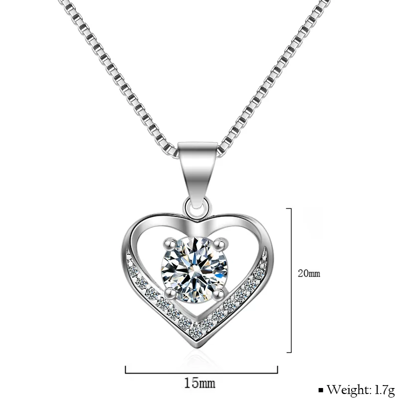 YHAMNI Original 100% 925 bijoux en argent Sterling 6mm CZ Diamant coeur pendentif collier pour la saint-valentin cadeau d'amour XDZ24240g