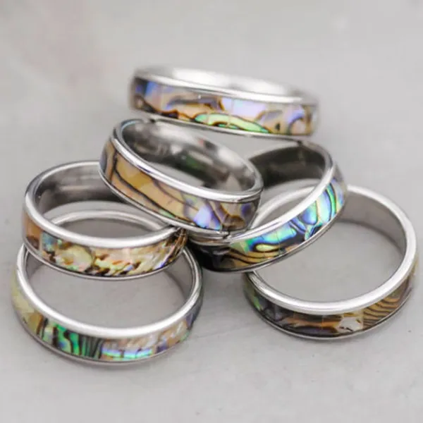 Natural Shellfish Abalone Shell Inlay 316L Stainless Steel Quality Rings 6mm Width Retro Wedding Engagement Pupular Ring Who182k