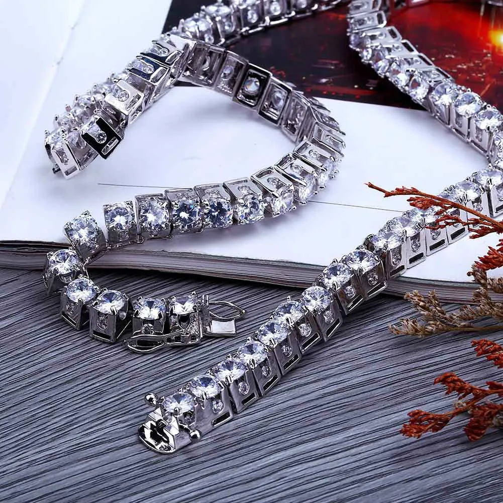 Nowy moda 18 -karatowa złota splatyna 10 mm Cz Cubic Zircon Tinnis Naszyjnik Choker Hip Hop Masculina Biżuteria Bijoux Prezenty Collier dla M252Y