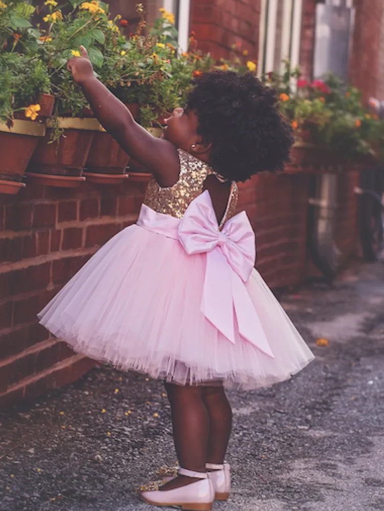 2020 год сбора винограда золотые блестки цветочные платья для девочек розовый Tull ребенка младенческой малыша крещение одежда девушки цветка платья кружева пачка бальные платья дешево