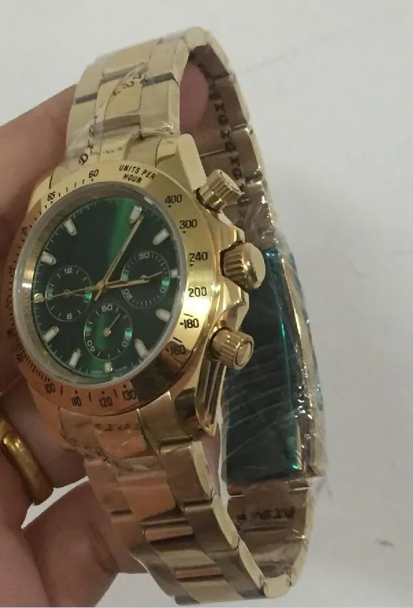 Sprzedawaj zegarki męskie 40 mm 116503 116508 116500ln 18k żółte złote zielone wybieranie mechanicznych automatycznych zegarków męskich.