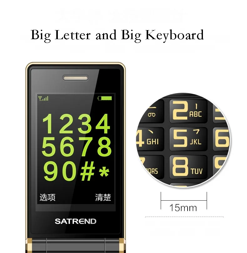 Luxury Flip 3.0 inch Double touch Screen Cell phones Dual SIM Card MP3 FM Gold cellphones Big keyboard letters loudly speaker mobile cellphone