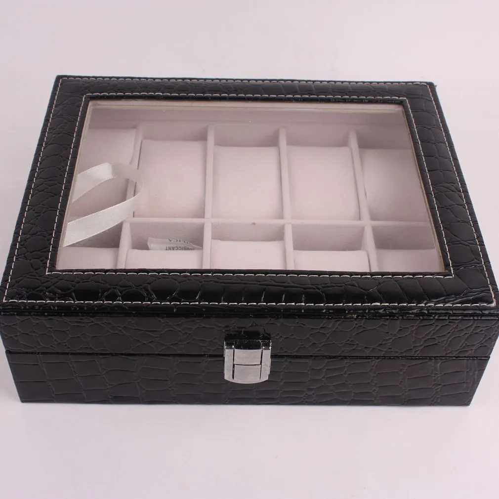 10 12 Slots Uhrenbox Universal Uhren Display Fall Glas Top uhr wickler Schmuck Lagerung Box Armbanduhr Organizer309h