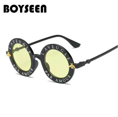 BOYSEEN gafas de sol redondas Retro letras en inglés Little Bee gafas de sol hombres mujeres gafas moda hombre mujer 15981268Y