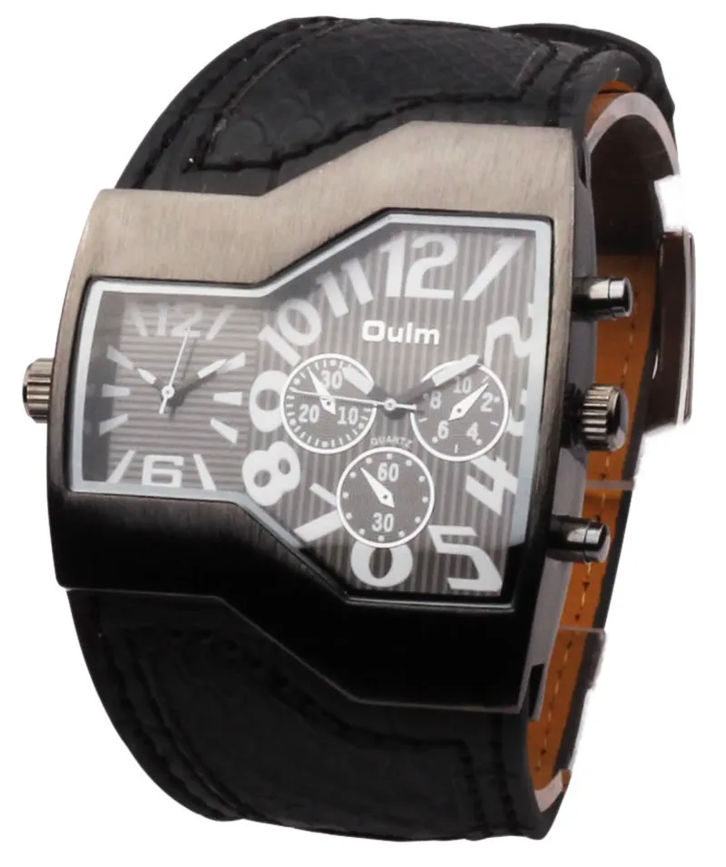 Новое прибытие Mens Mens Fashion Brand Oulm 1220 Watches Double Japan Movt Quartz Импортированные часы военный широкий ремешок Big Face Black195Z