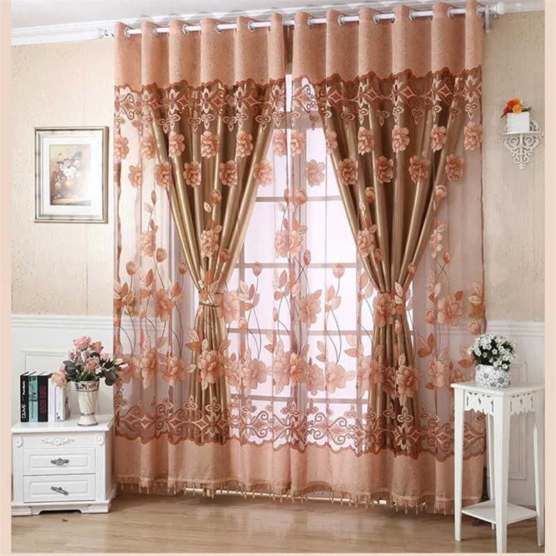 Flower Valance Blackout Gardiner Heminredning Gardiner Tiers för källaren GROMMET STYLA BLOMER TULL Dörrfönster Gardin Drap Pan328o