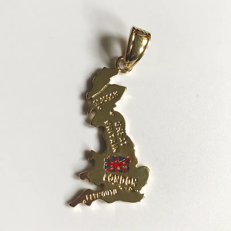 Countries Map Theme Pendant the United Kingdom England Britain 18K Real Gold Plated Brass Charms Making Men Women Necklaces Jewelry Findings