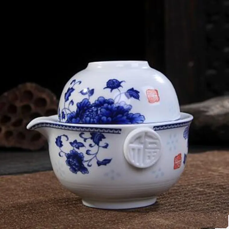Ceramiczny zestaw herbaty obejmuje 1 garnków 1 filiżanka elegancka gajwan piękna i łatwa czajnik czajnika niebieski i biały porcelanowy czajniczka Preferencja 244p