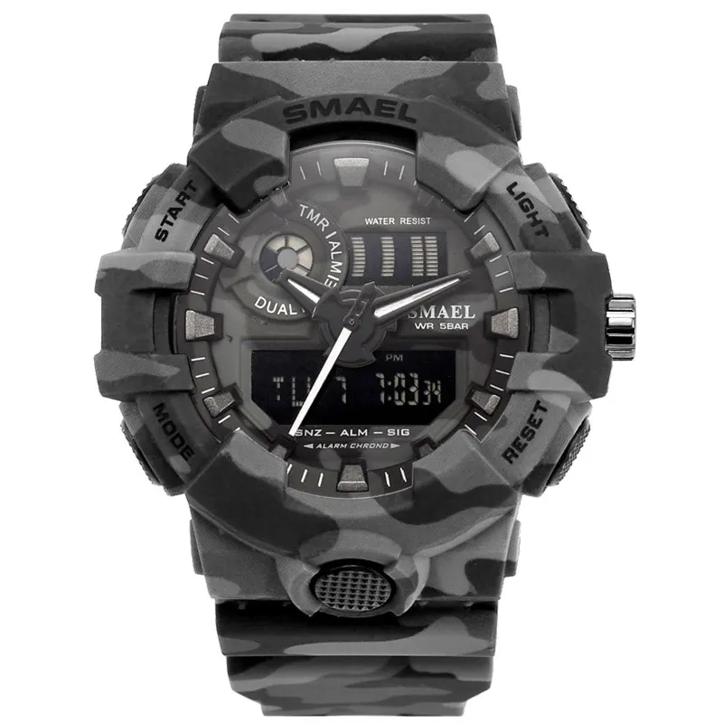 New Camouflage Watch SMAEL Watch Men Sports LED Quartz Clock Men Sport Wristwatch 8001 Mens Army Waterproof252w