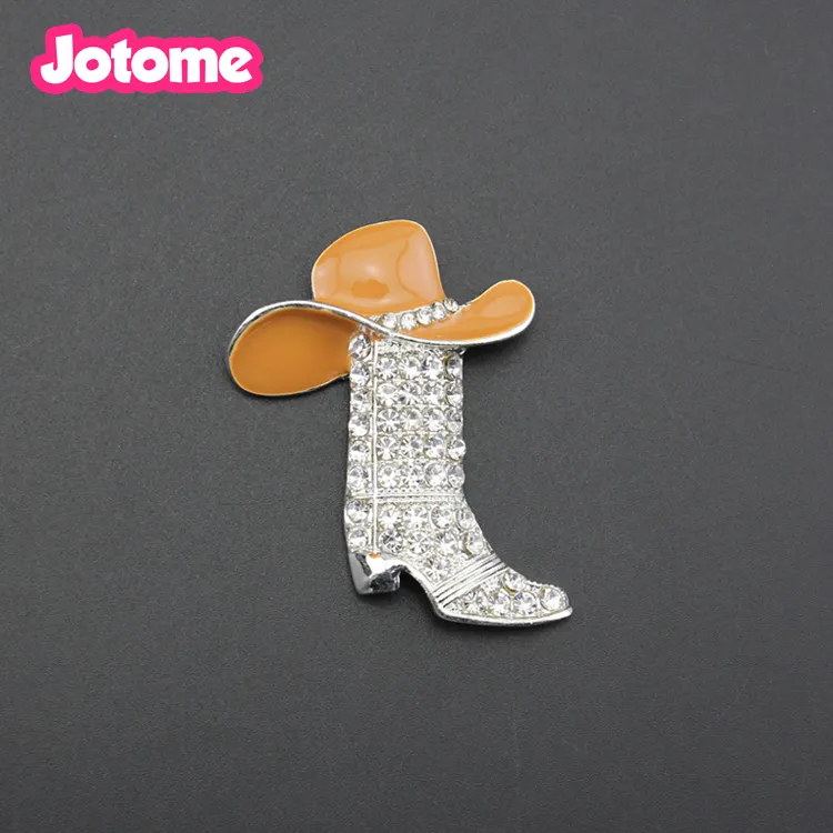 50mm cowboy boots with hat brooch pin silver tone clear rhestone pink enamel trendy shoe jewelry wedding pins for 2502
