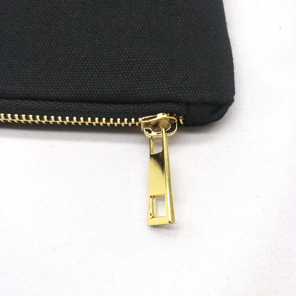 30st. Plain Black Cotton Canvas Cosmetic Bag med svart foder tom Canvas Gold Zip Pouch Custom Print Bag Factory DHL S279R