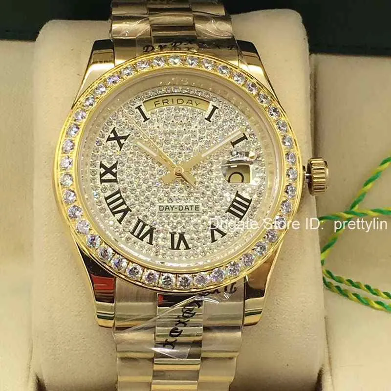 Full New Watch Sweep Smidy Mechanical Automatic Movement Diamonds Face Big Stones Bezel Luxury Mens Watches256r