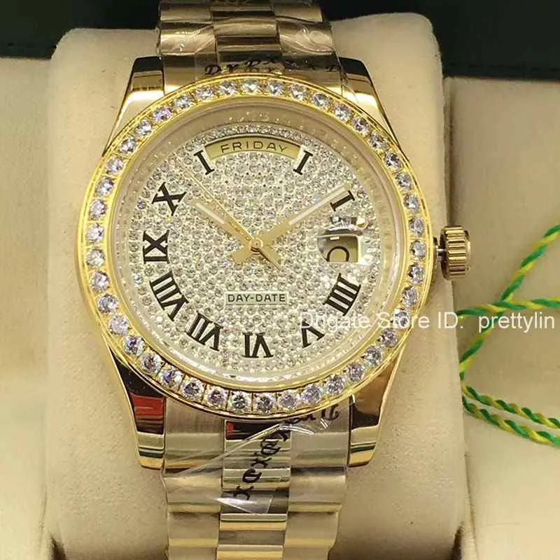 Volledig nieuw horloge veegt soepel mechanisch automatisch uurwerk Diamanten Gezicht Grote Stenen Bezel Luxe Herenhorloges2981