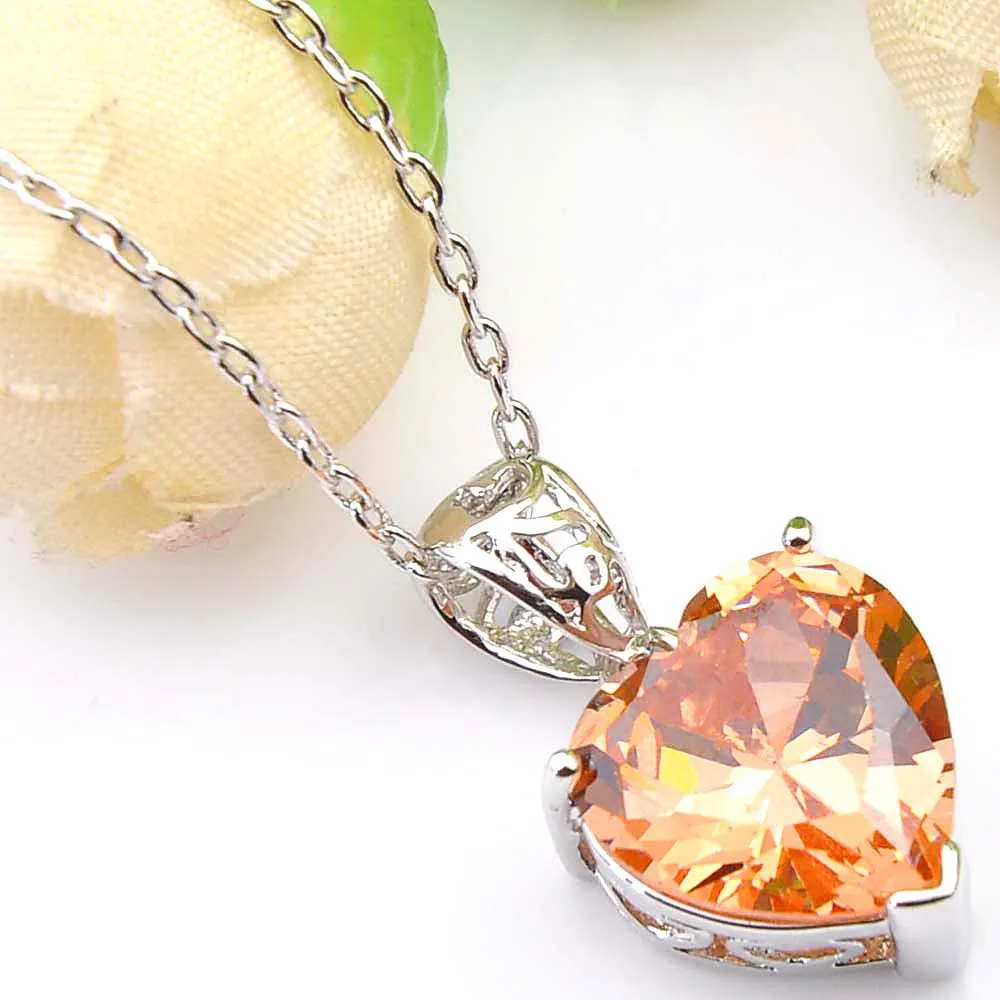 Nuovo Luckyshine Love Heart Mix Color Morganite Peridot Citrine Gems Silver Wedding Party Gift Collane a sospensione con catena272p