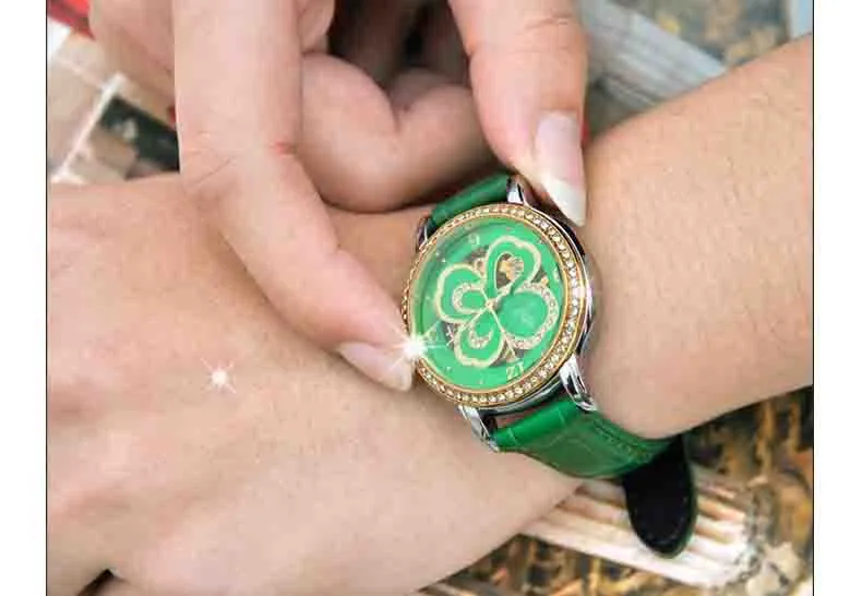 SENORS wengle Nieuwe Clover Automatische Ms Mechanische horloges hoge kwaliteit Echt Leer Commerce Via onderkant Vrouwen Watches314W