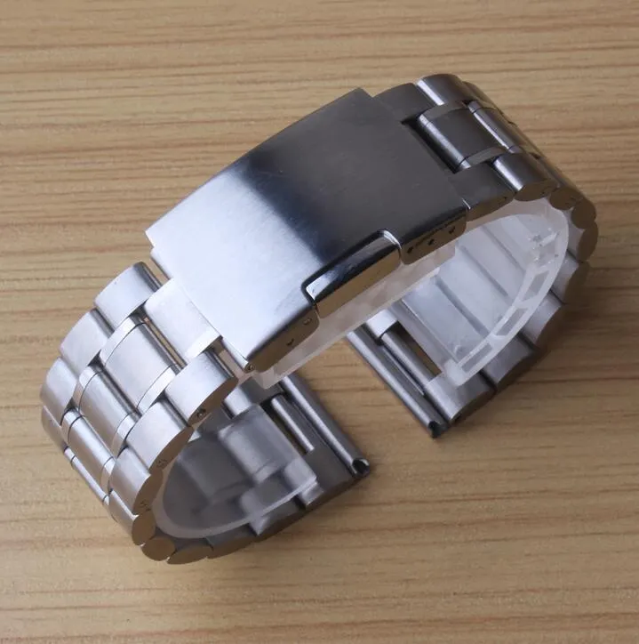 Silverarmband Solid rostfritt stål Watch Band Justerbar strap Metal Högkvalitativ Watchband 18mm 20mm 22mm 24mm Mens Womens2030