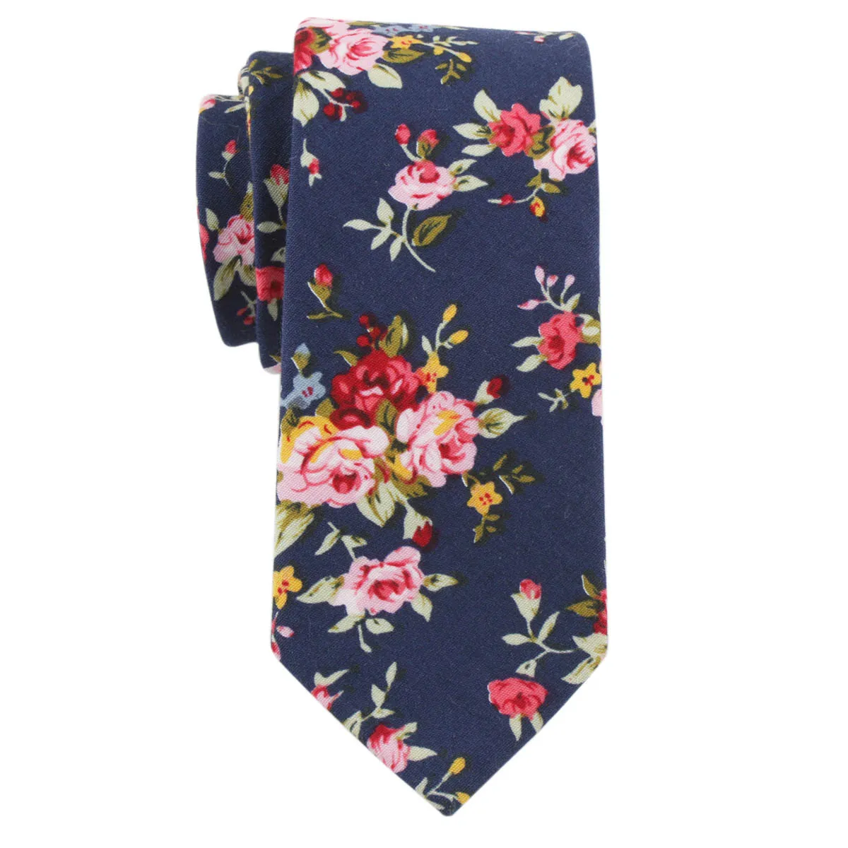 TAGER WILEN Cravate fine décontractée en coton à motif floral pour homme 6 cm - Différents styles201j